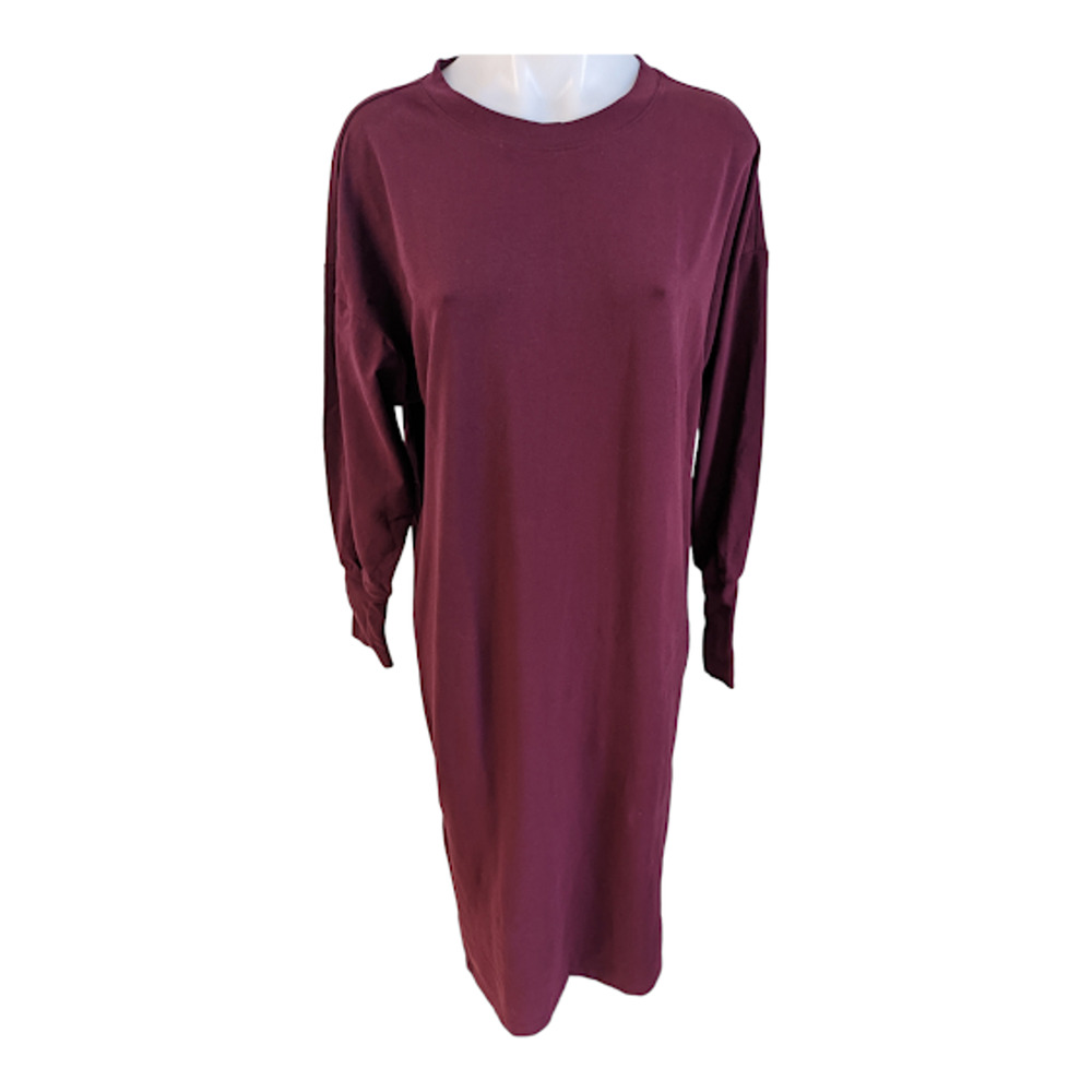 Nordstrom Size Small Maxi T-Shirt Dress Maroon Cotton Blend Long Sleeves Stretch